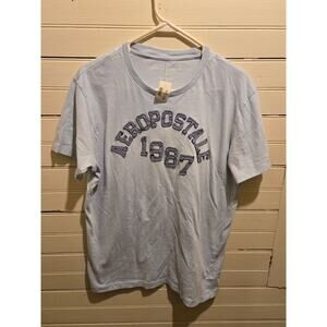Aeropostale Shirt Mens M Light Blue 1987 Embroidered Applique 100% Cotton NWT